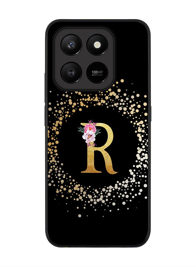Stylizedd For Honor X7d 4G / X7d 5G / 400 Smart Case,Slim fit Camera Protection, Shockproof Thin Phone cover  - Custom Monogram Floral - R ( Black ) - Image 1